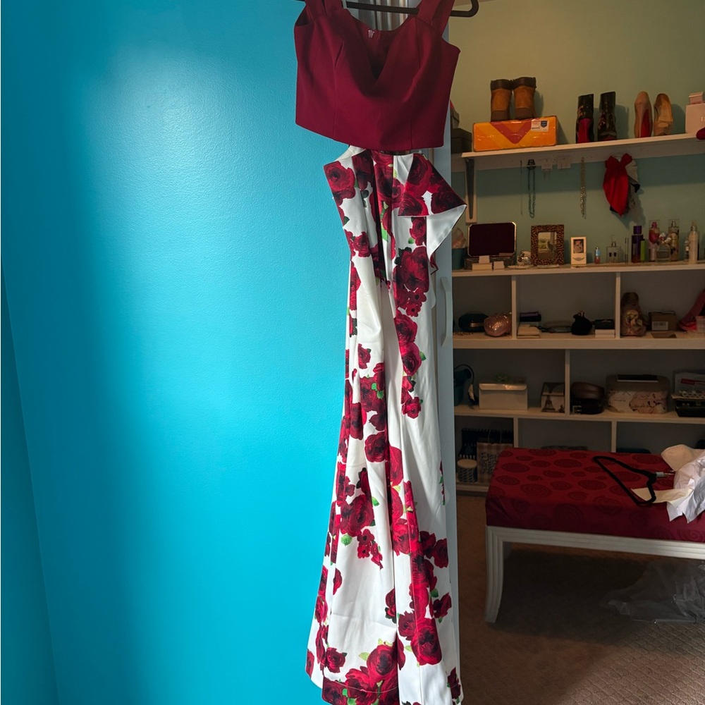 Red Floral Two-Piece Women’s Dress